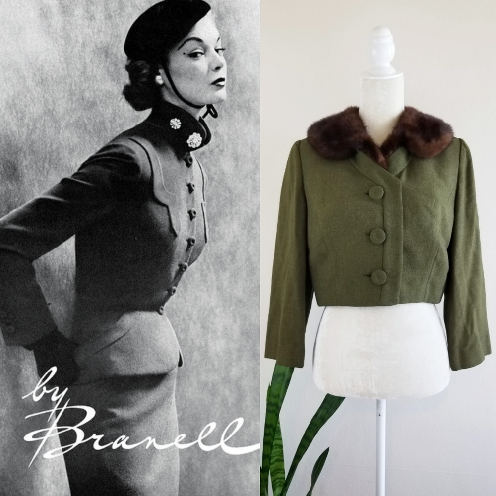 VTG 50s Branell Mink Collar Cropped Suit Jacket